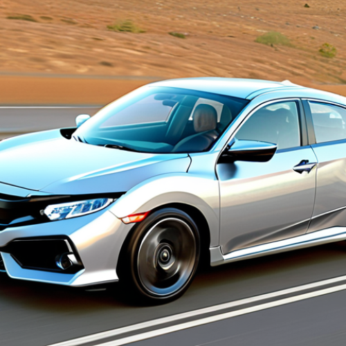 Home 11 **Prompt:** A sleek, modern Honda Civic speeding along a highway. Overlay a wireframe grid highlighting the aerodynamic curves and angles of the car's body, illustrating how geometry optimizes fuel efficiency. In the background, show a faint computational fluid dynamics (CFD) simulation visualizing airflow around the car.