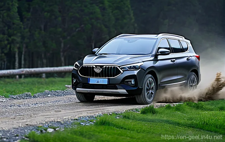 지리 Xingyue의 오프로드 성능 - **Prompt 2: Scenic Mountain Vista Exploration**
    "A stylish white Geely Xingyue L is parked on a ...