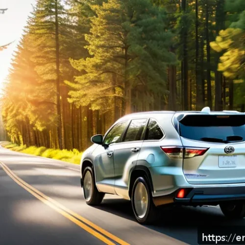 Home 30 지리 하오위에 하이브리드와 기아 쏘렌토 비교 - A sleek Toyota Highlander Hybrid driving smoothly on a scenic highway during golden hour, showcasing...